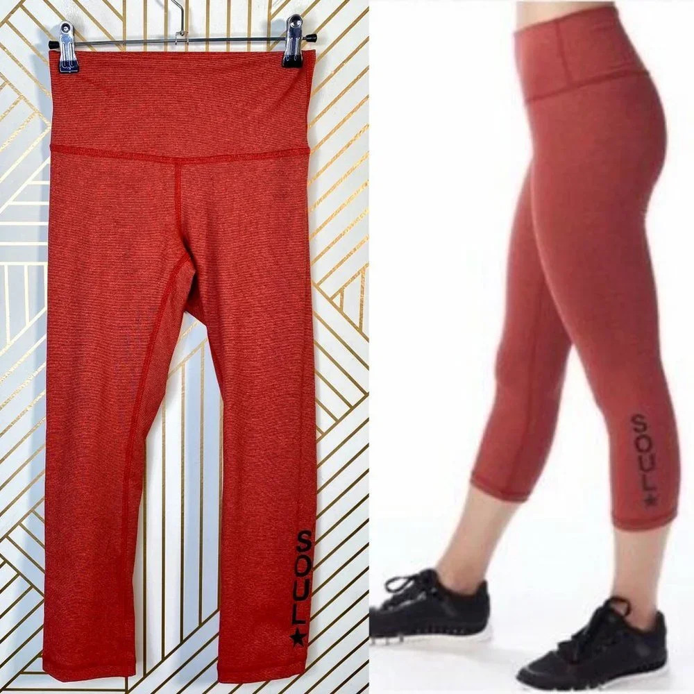 SoulCycle Red Stripe Black‎ Logo Cropped Leggings